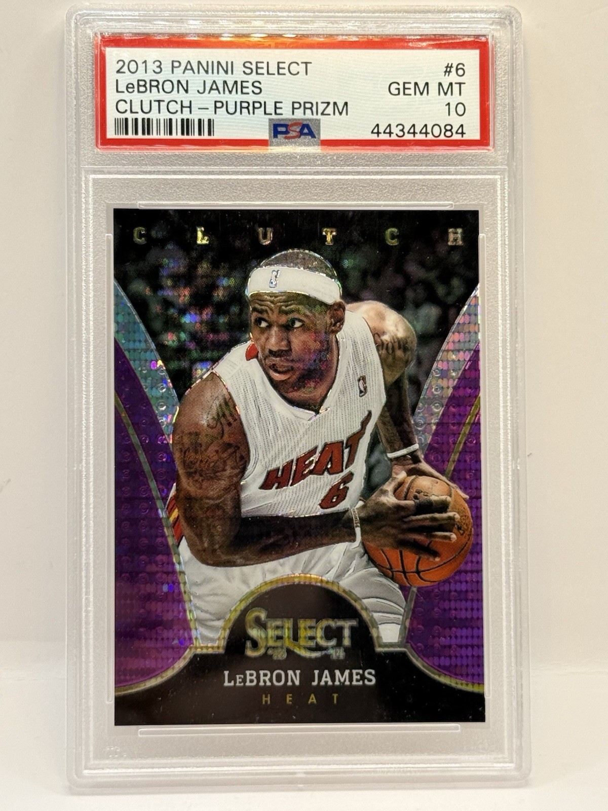 2013-14 Select LeBron James Clutch Prizm Purple #98/99 Heat PSA 10