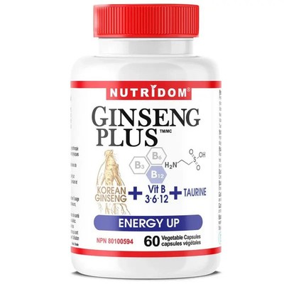 Nutridom Ginseng Plus Panax Ginseng Taurine B-Vitamins Energy Support 60 Vcaps