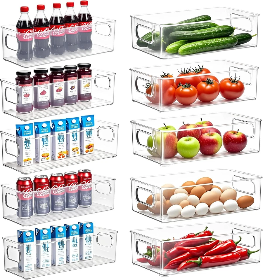 Lot 10 Bacs Rangement Frigo Transparents Empilables Poignées - Photo 2/4