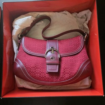 Vintage Coach Soho Signature Buckle Flap Shoulder Red Jacquard F10926