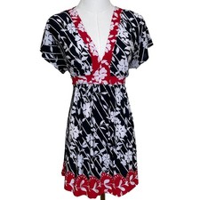 Vintage Charlotte Russe Mini Dress Women L Black Red Floral Empire Waist Y2K