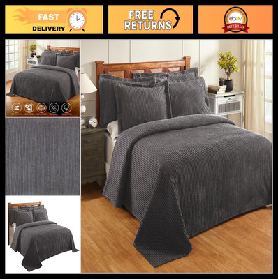 Soft Gray Chenille Bedspread Full/Double Size, 100% Cotton Tufted Coverlet 96''x1