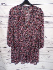 LADIES PAPAYA PINK MIX PATTERN 3/4 SLEEVE BUTTON DOWN SHEER DRESS SIZE 20