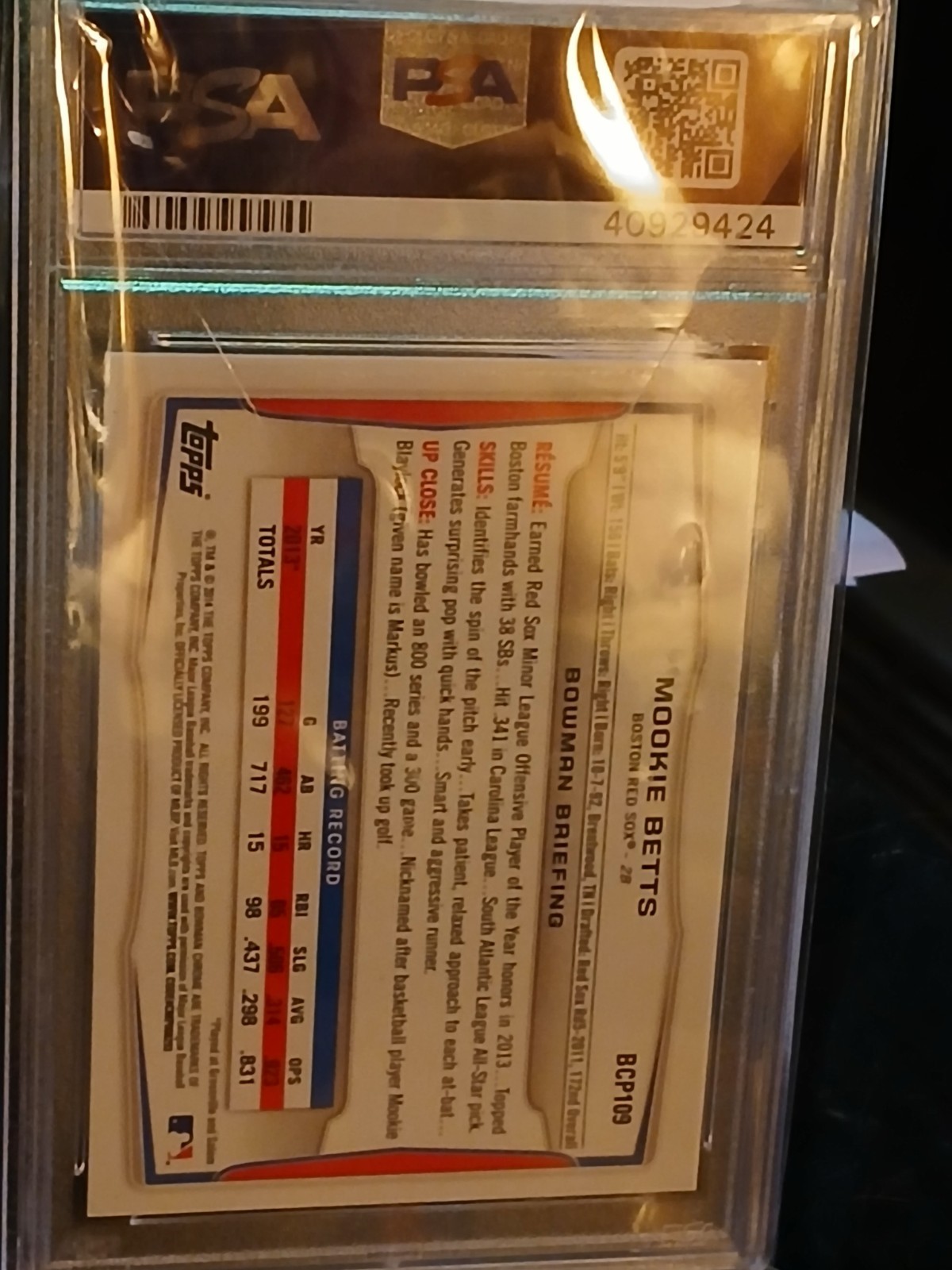 Mookie Betts 2014 Bowman Chrome Prospects BCP 109 PSA 10 Gem Mint Rookie/HOF?? view 5