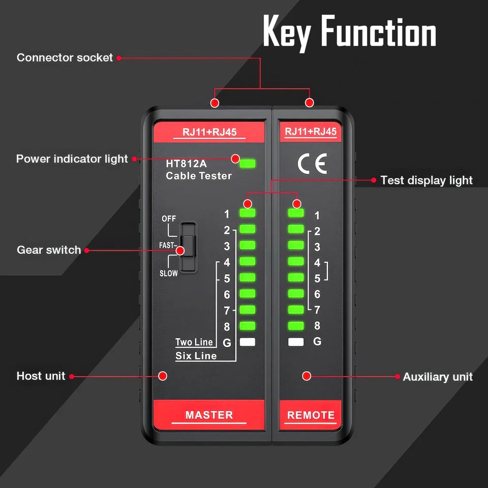 Probador de cables de red con puerto RJ45 RJ11, probador de cables Ethernet rápido/lento, POE Foto 3 de 4