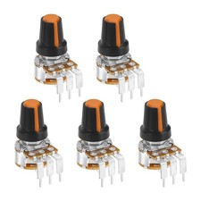 5Pcs 500K Ohm Rotary Potentiometer WH148 3 Pin Variable Resistor, Black Orange