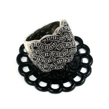 Sterling Silver Multi-Row Marcasite Snake Pattern Statement Ring - sz 6, 9.57g