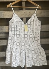 NWT Michael Kors Sangallo White 100% Cotton Eyelet Mini Dress Size 14