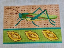 Grasshopper  Leaves Needlepoint Handpainted Canvas