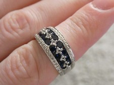 Sterling Silver Blue Sapphire and White Topaz Ring 925 Size 7.25 Weighs 7.1g