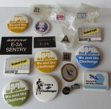 Vtg 1980s Lot of 19 Boeing Pinbacks Pins * Challenge E-3A Sentry 767 747 Quality