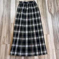 VTG 80s 90s Wool Arcylic Skirt Max Plaid Pleated Academia Grunge Blue Green 10