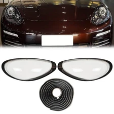A Pair Front Headlight Lens Shell+Sealant Glue For Porsche Panamera 970 2014-16