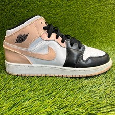 Nike Air Jordan 1 Mid Boys Size 7Y White Black Athletic Leather Shoes Sneakers