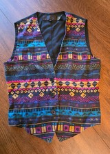 Vintage Classiques Nordstrom 80  s 90  s Colorful Aztec Tribal Silk Vest Small