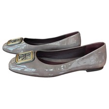 Tory Burch Georgia Square Toe Patent Leather Ballet Flat Smoke Gray/Taupe Size 8