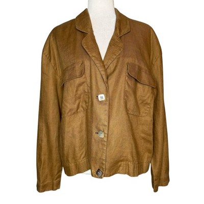 Valerie Steven s Linen Tan Jacket Blazer 14 L Lagenlook Boxy Cut Oversized VTG
