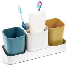Toothbrush Holder for Bathroom, Bathroom Organizer Storage Set with 2 Cups, K...