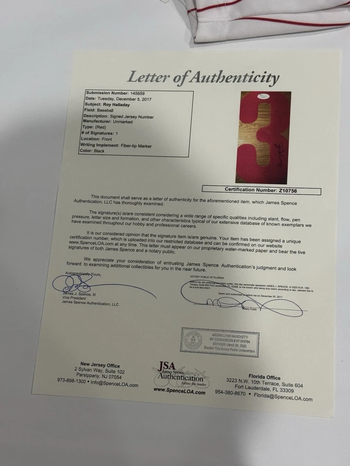 ROY HALLADAY SIGNED #34 PHILADELPHIA PHILLIES JERSEY JSA LOA RARE - Image 3 of 3