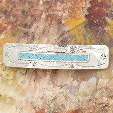 Sterling Silver 925 Turquoise Inlaid Gemstone Hair Barrette