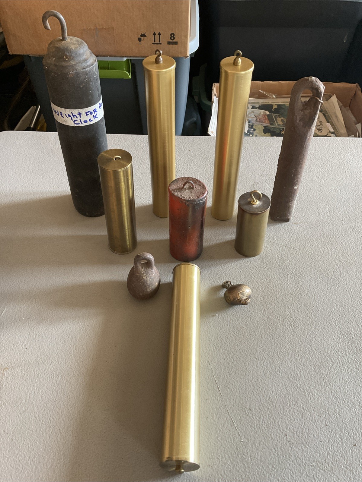 Lot Of Vintage Antique Clock Weight Weights Cast Iron Brass Wall Grandfather