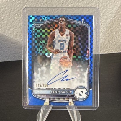2025-26 Bowman Chrome Blue X-Fractor Caleb Wilson 1st Rookie AUTO /150 On Card