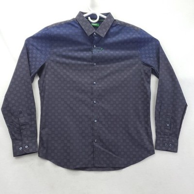 United Colors Of Benetton Shirt Mens XL Blue Check Slim Fit Long Sleeve