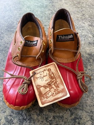 Lands End Duck Boots Shoes Lace Up Red Leather Rubber Low-Top Womens Size 7 NWT