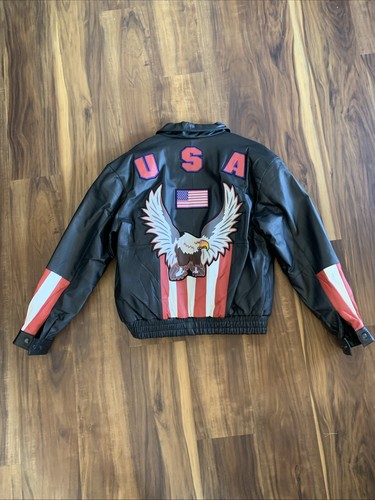 Men's Large L Black Leather Bomber Jacket New American Eagle USA Maxam Brand