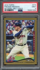 2014 Topps #579 Freddie Freeman No Sparkle Gold PSA 9 Low Pop Atlanta Braves 996