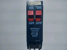 BRYANT Westinghouse BD2020 Type BRD 20-20 AMP Twin Pole 120/240 VAC  Breaker