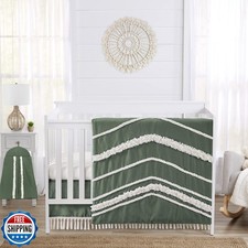 Sweet Jojo Designs 4-Piece Baby Crib Bedding Set Green Boho Linen for Boys