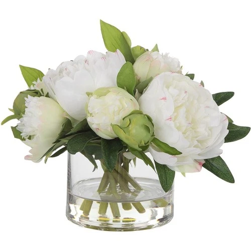 Uttermost 60198 Garden Peony White and Green with Clear Glass Bouquet - Picture 2 of 4