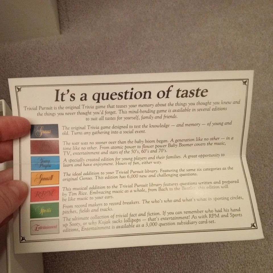 Trivial Pursuit Master Game Genus Edition 1987 Revised & Updated Complete - Image 4 of 4