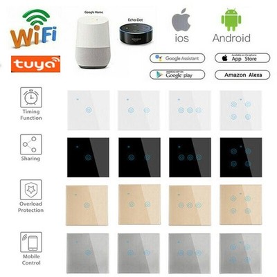 TUYA Smart Life WiFi Glas Touch Lichtschalter Wandschalter Wandsteckdose f Alexa