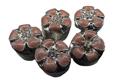 Enamel Flower Beads Large Hole European Beads Metal Floral Beads Metal Beads
