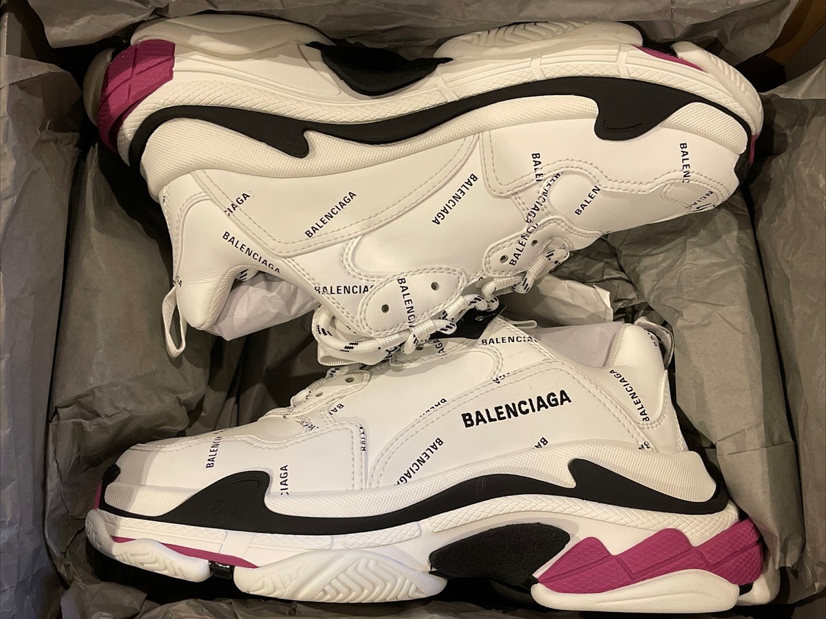 $1090 NIB Balenciaga Triple S All Over Logo White Black Pink $1090 NIB Balenciaga Triple S All Over Logo White Black Pink