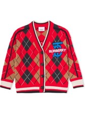 Burberry Girls Red Argyle Button Down Wool V-Neck Sweater Size 12 Used 3 Times