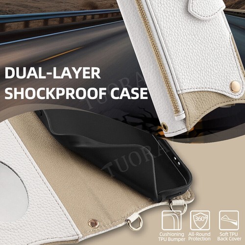 For Samsung Galaxy S25 S24 S23 S22 FE Crossbody Leather Zipper Wallet Phone Case - Picture 63 of 92