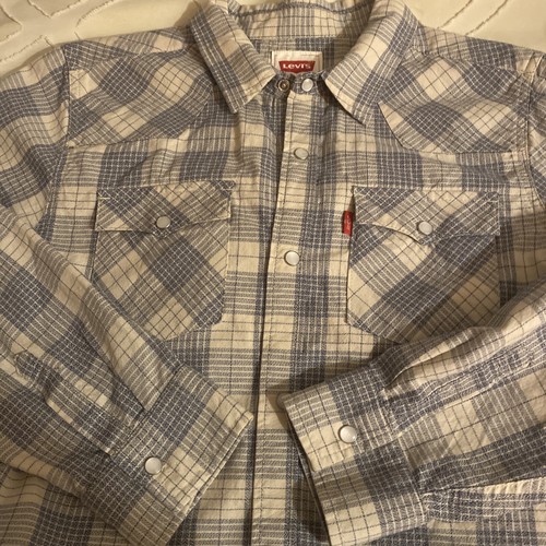 levis shirt large Red Tag Snap Closure Beige And Grey Plaid - Picture 8 of 13