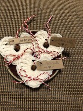 CHRISTMAS Heart ORNAMENT,LOT OF 3, CROCHET Ivory APPROX, 3  Wide, HANDMADE
