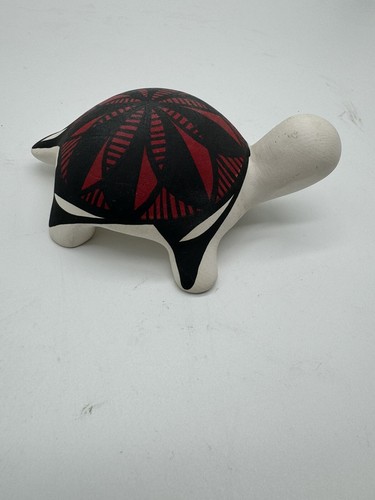 Figurine Acoma NM Poterie Tortue 5” Long 4” Large Blanc Rouge Noir - Photo 11/19