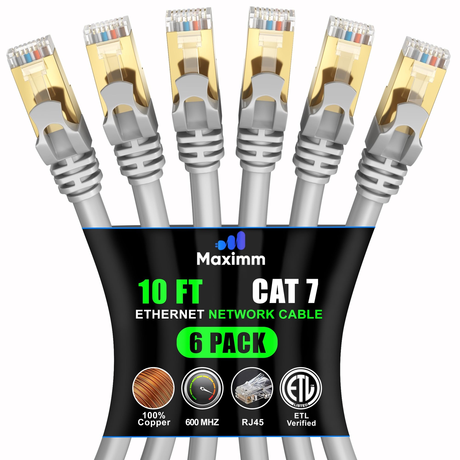 6-Pack 10ft Cat7 Ethernet Cables - High-Speed LAN Network Internet Cord-image