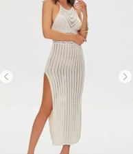 Pre owned Women's Forever 21 Beige Knit Crochet Beach Cotton Midi Dress Size S