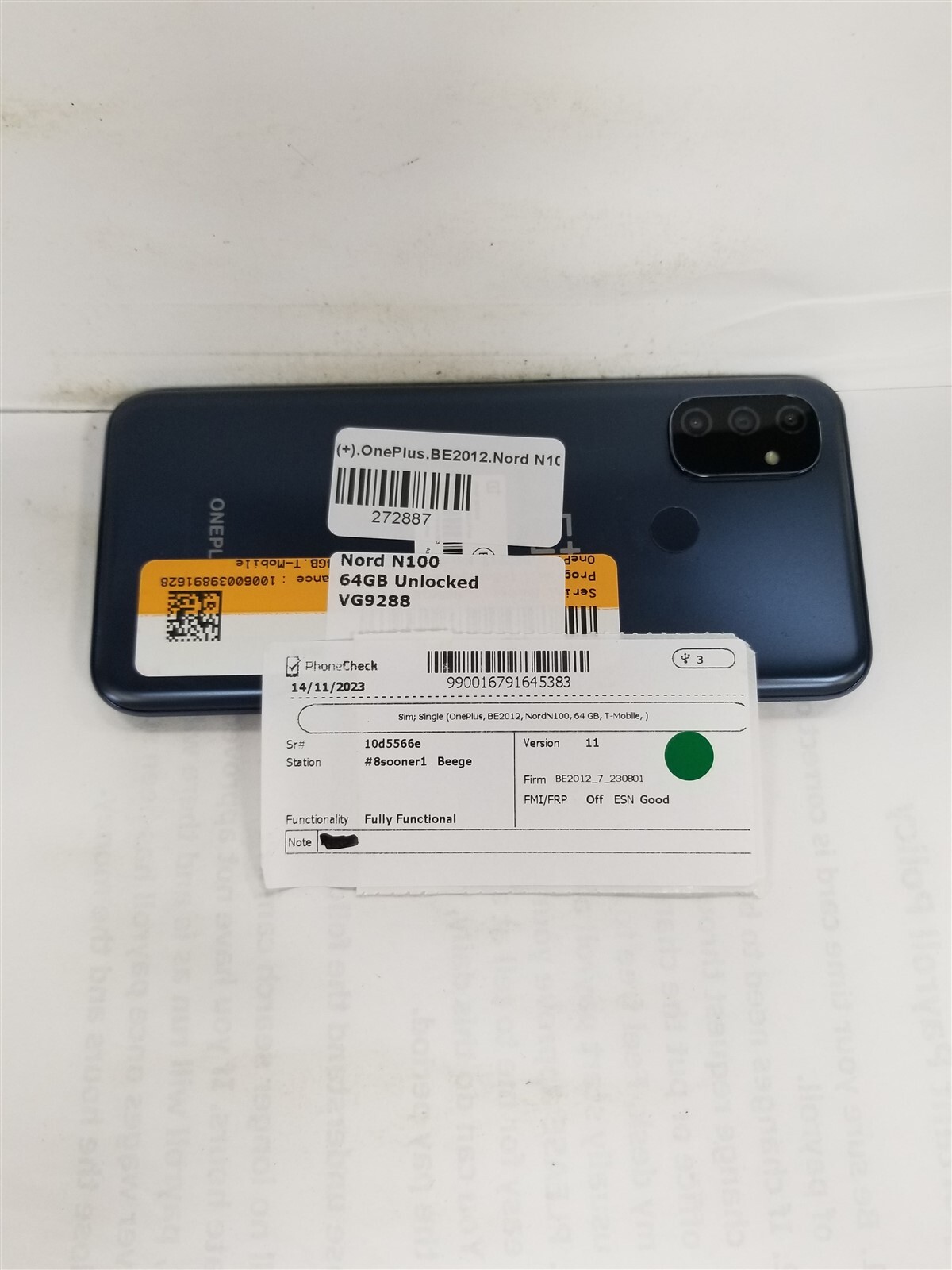 OnePlus Nord N100 64GB Gray BE2012 (Unlocked) GSM World Phone VG9288