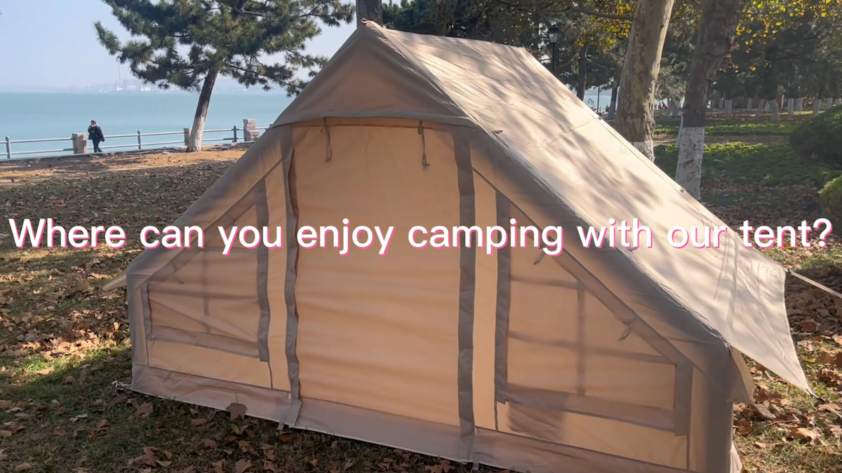 Tenda Gonfiabile Aisunss Da Campeggio 4 Posti - Facile Installazione, 6 Finestre, 2 Porte - Beige