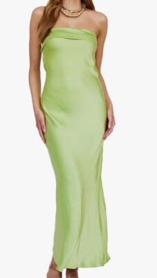 satin tube maxi dress Satin Tube Maxi Dress Brown / M by Blue Zone Planet
