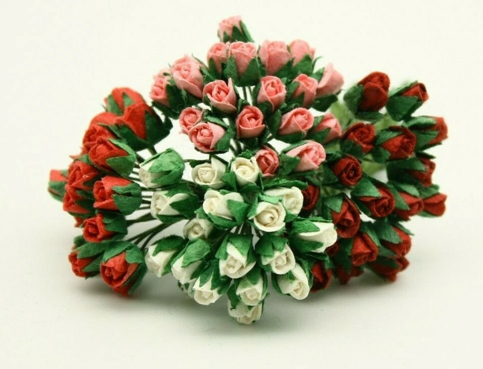 20x Mini Rose Buds 4mm Mulberry Paper Card making Scrap booking Varied colours