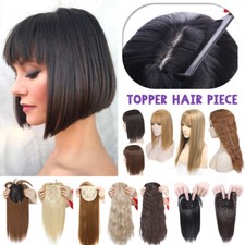 Full Head Topper Hairpiece Silk Base Toupee Clip In Hair Extensions as Human US