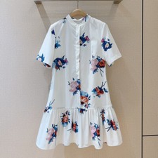 Stand-up Collar Printing Short Sleeve Loose Short Cotton Dress Summer Women New